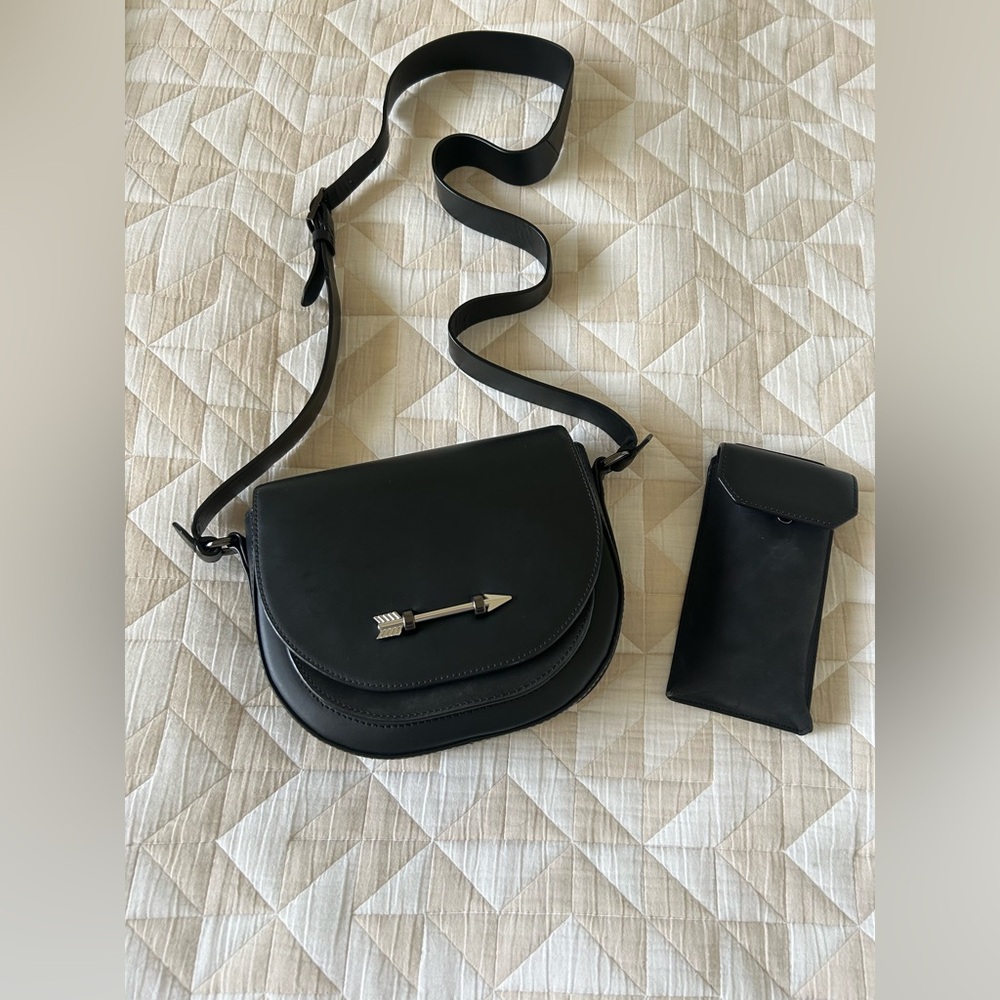Mackage Black Crossbody Saddle Bag with Arrow Accent